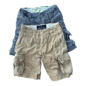 Abercrombie Boys Cargo Shorts Lot, 100% Cotton, Size 8, Beige and Navy Blue